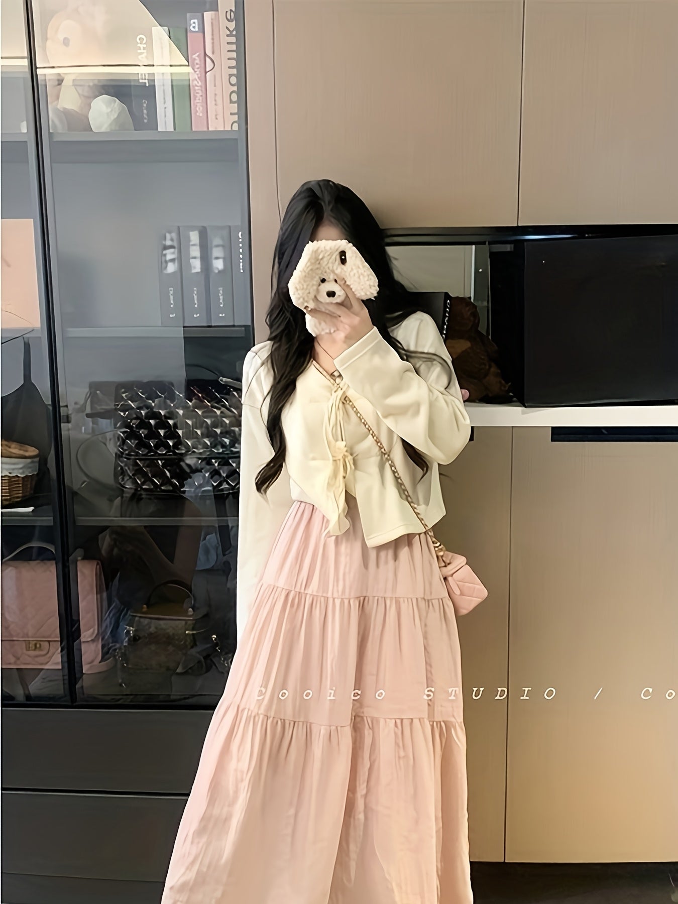 Women'S Casual Sweet Style Beige Cardigan with Bow Tie Detail - V-Neck, Long Sleeve, Button-Up Front, Ruffled Hem, Perfect for Spring & Fall, Casual Wear Cardigan | Vneck Cardigan | Construction