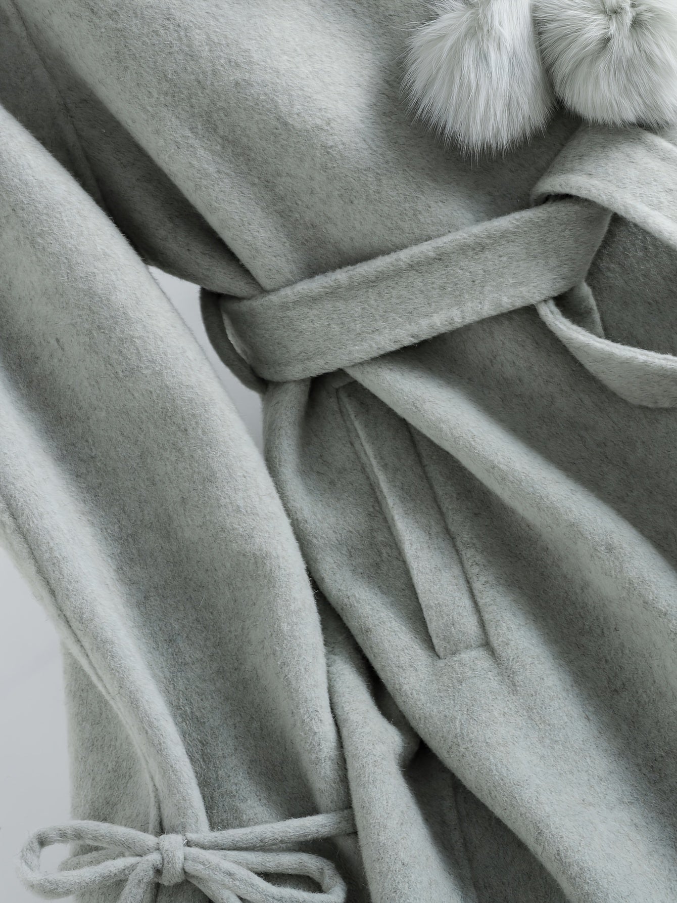 Gentle and Cute Light Green Tweed Luxury Wool Peter Pan Collar Tie Long Coat Women's Autumn Winter Outerwear Casual