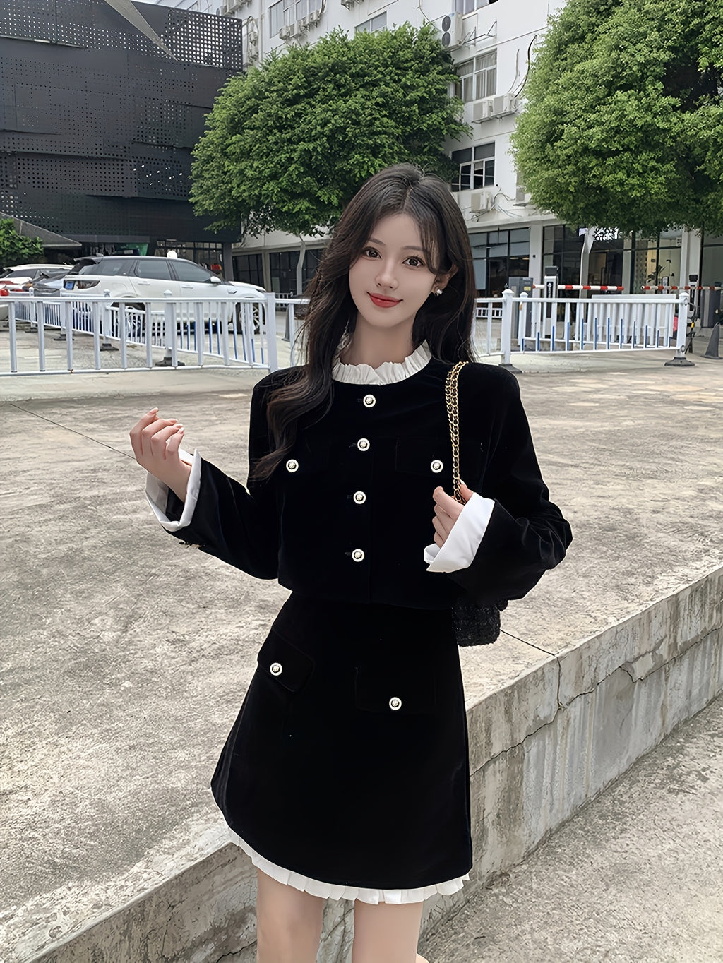 Elegant Style Suit, French Top, Hepburn Style Small Dress, Slim Fit Two-Piece Skirt, Autumn Outfit, a Complete Set