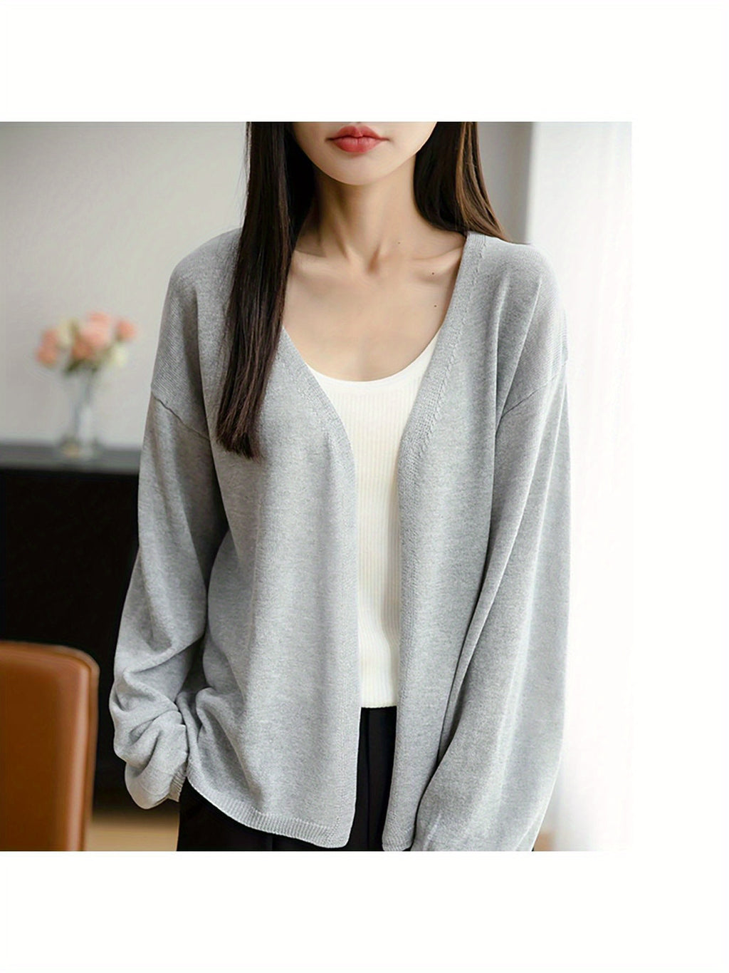 Lightweight Oversized Cardigan - Soft Grey Sweater Jacket with Collar, Long Sleeve Winter Coat for Layering, Machine Washable Loose Fit Outerwear (No Buttons\u002FLaces) - Casual to Professional Fall Winter Wear
