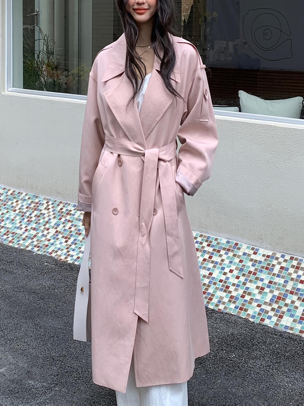 Chic Windbreaker Chic Women's Rayon Windbreaker Coat | Loose Fit, Long Sleeve, Belted, Casual & Commuter Style, Lightweight Polyester Lining, Perfect for Spring & Fall