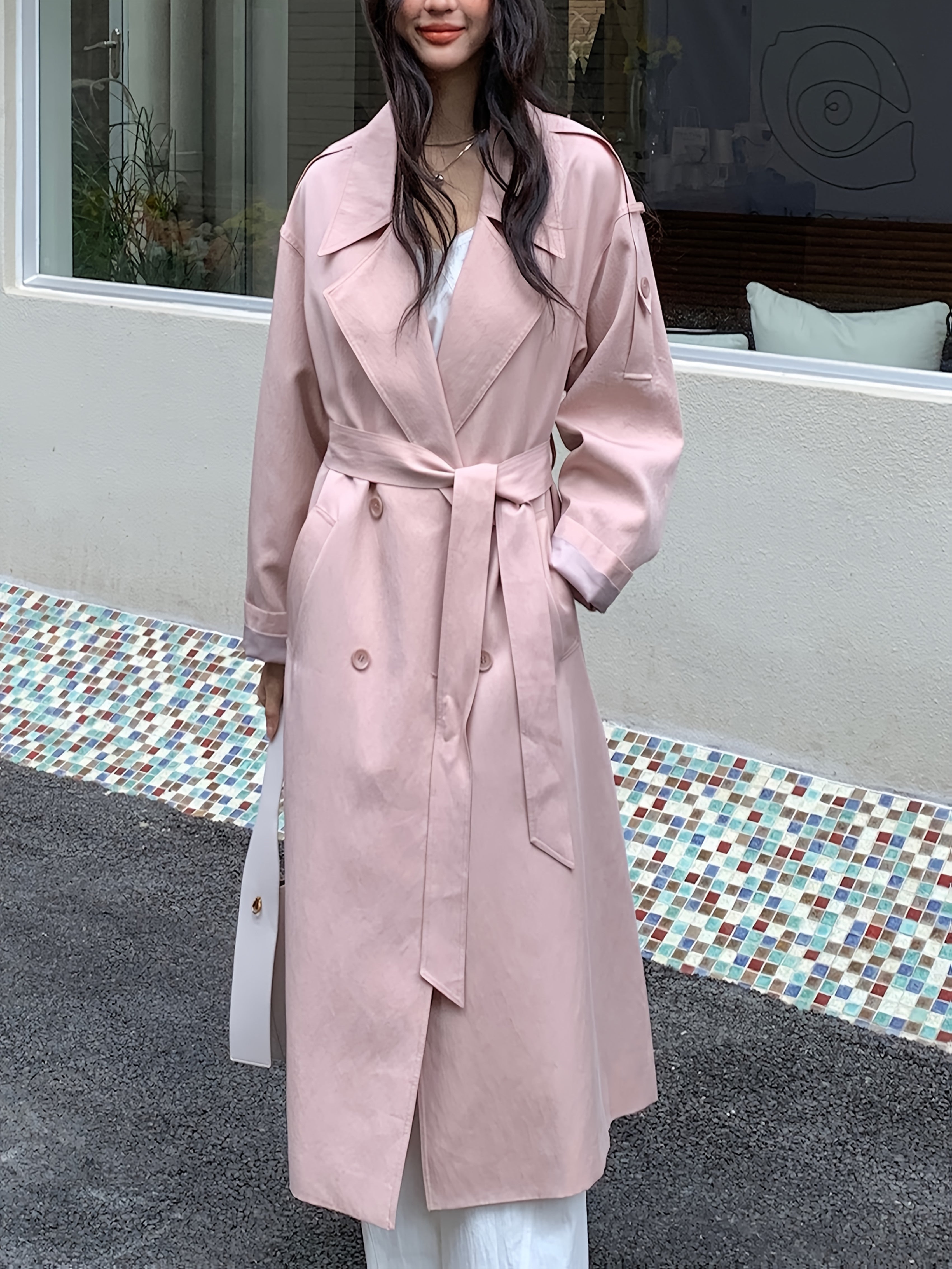 Chic Windbreaker Chic Women's Rayon Windbreaker Coat | Loose Fit, Long Sleeve, Belted, Casual & Commuter Style, Lightweight Polyester Lining, Perfect for Spring & Fall