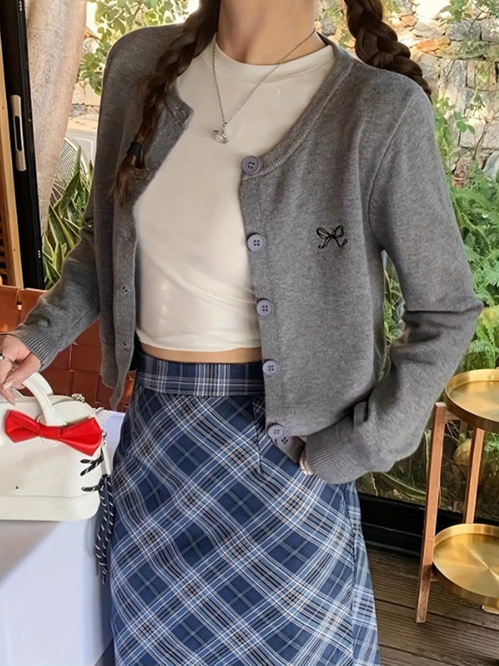 Women's Korean Style -Embroidered Cardigan Jacket - 4 Colors (White\u002FBlack\u002FNavy\u002FBeige) | Short Slim-Fit Blazer-like Coat with Collar & Golden-Tone Buttons | Spring\u002FFall Layering for Casual, Office & College Wear