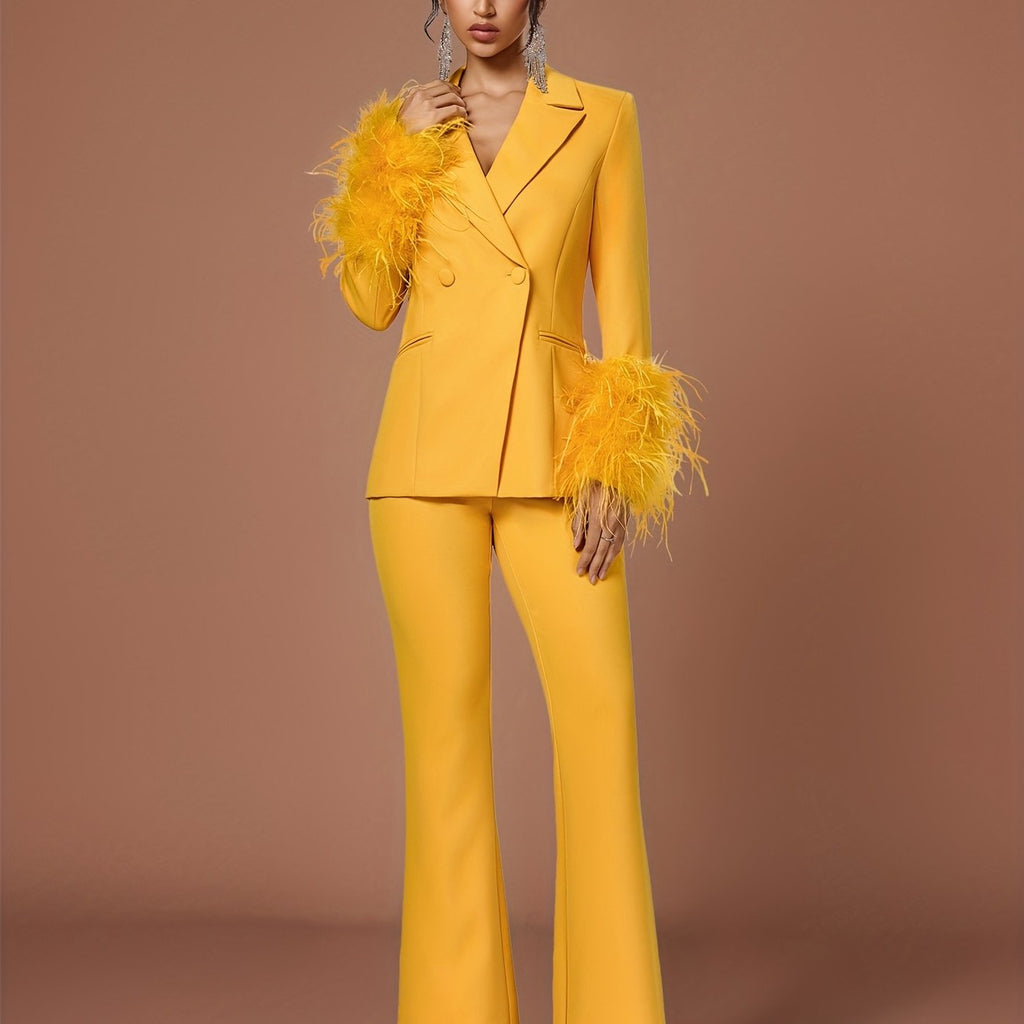 Prosperity Lady Elegant Solid Color Long Sleeve Fuzzy Casual Suit New Single-Buckle Daily Wear Suit