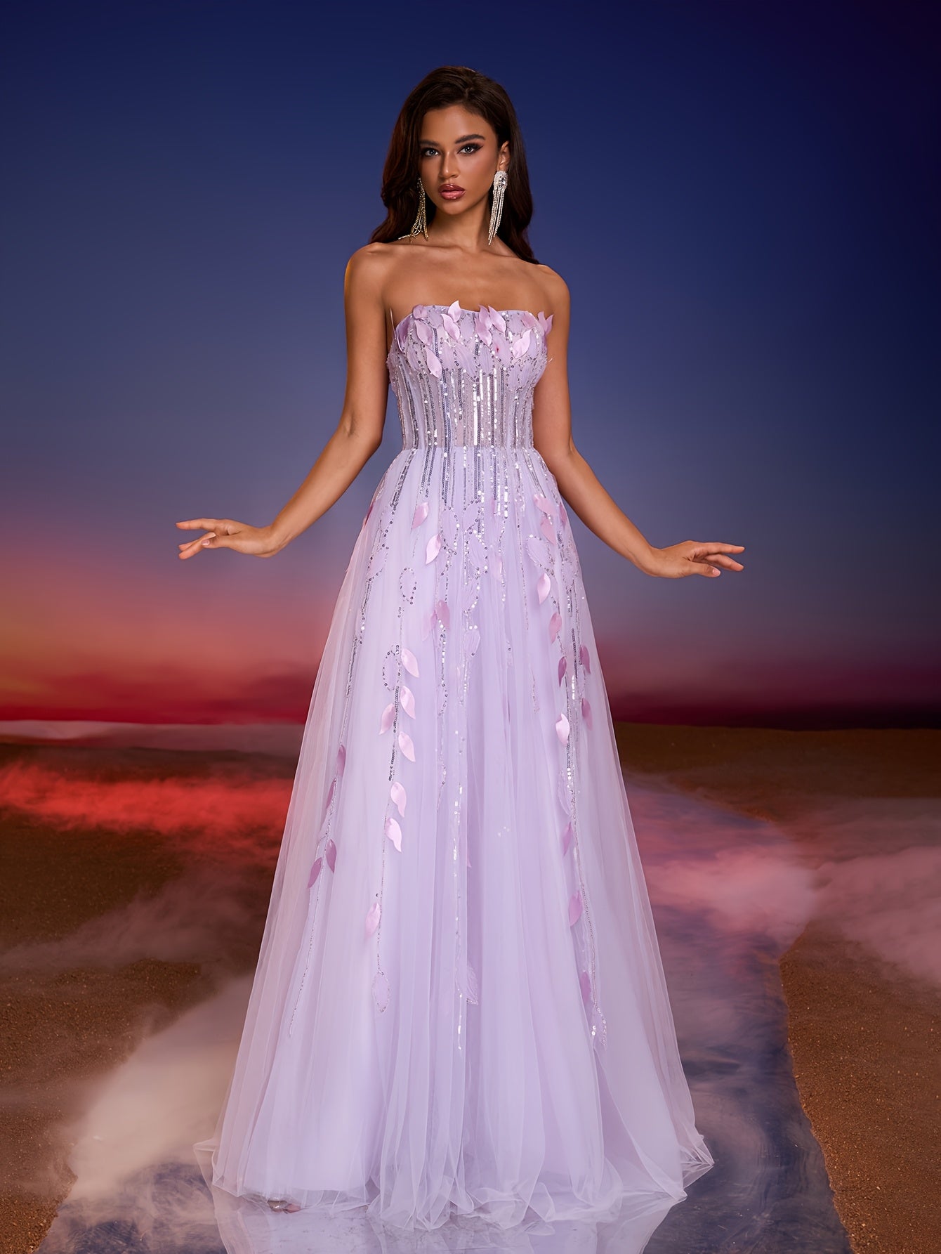 Elegant Off-Shoulder Gown with Handmade Leaf & Bead Embellishments, Flowing Tulle Skirt, Perfect for Formal Events, Banquets, and Balls, Formal Evening Wear | Offshoulder Design | Intricate Embellishments, Dress