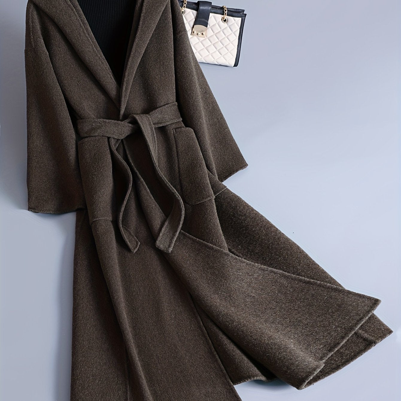 Women'S Elegant Hooded Coat - Long Formal & Everyday Outerwear, Chic Brown Winter Jacket with Front Pockets, Structured Fit for Fall\u002FWinter, Ladies Winter Coats, Fall Fashion, Sophisticated Design, Durable Fabric, Office Wear