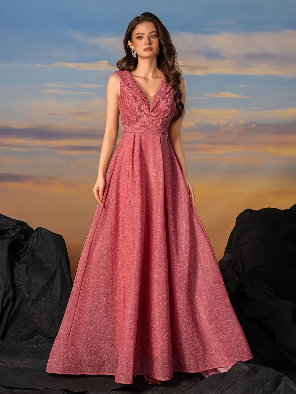 Elegant Mermaid Wedding Dress with V-Neck Lace Sleeves & Train - Long Sleeve-like Ruffled Design, A-Line -Length Gown in Soft Pink for Bridal, Prom, Special Occasions (Hand Washable)