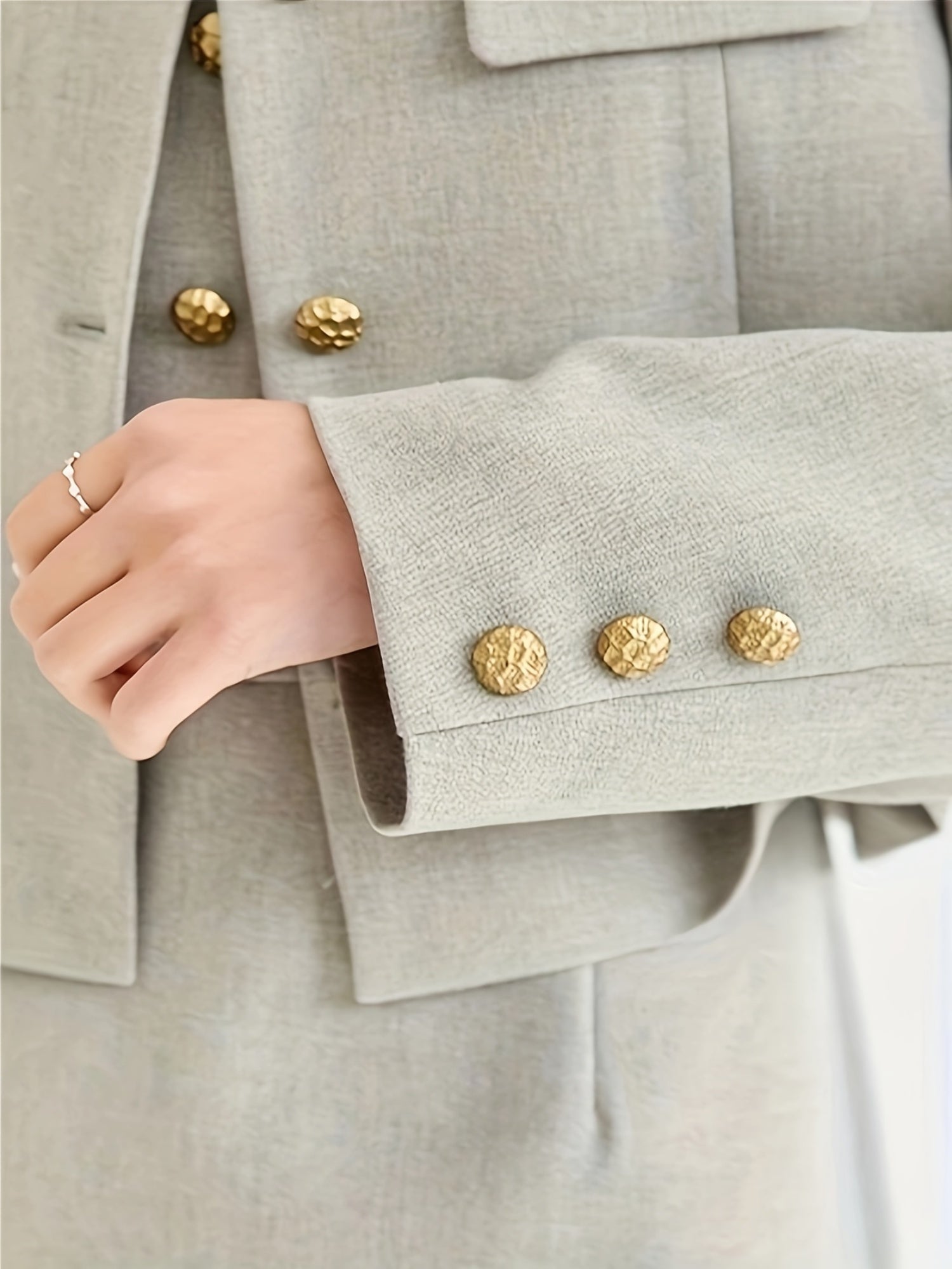 Elegant French-Inspired Two-Piece Set: Spring\u002FAutumn Long Sleeve Jacket with Waist-Cinching Design and a Skirt with Spaghetti Straps, Featuring a Button Detail, Perfect for a Chic Look