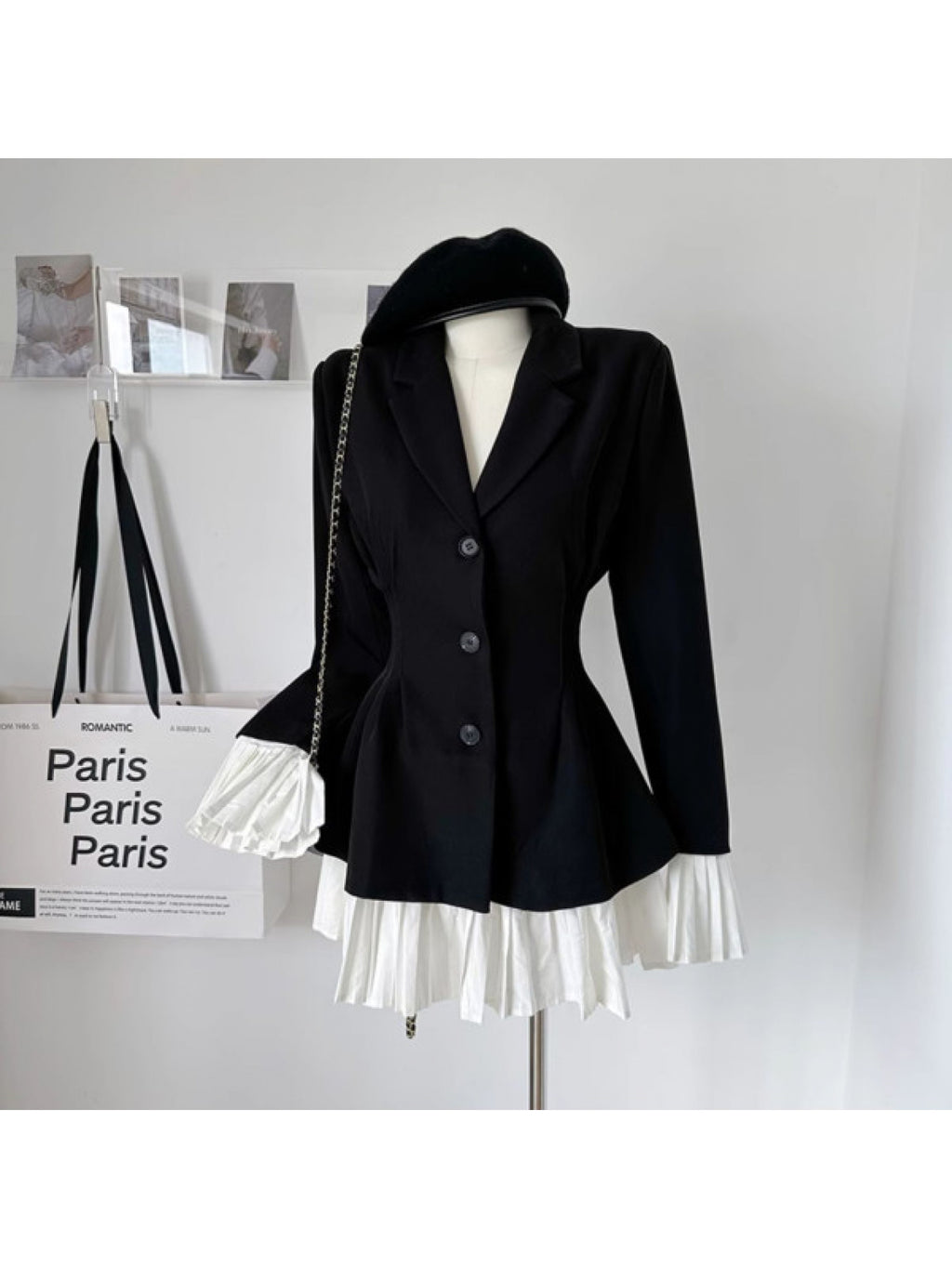 Women's French-Style Elegant Patchwork Button-Front Dress with  - Short Skirt, Ruffle Trim Long Sleeve Wedding Guest Dress, Autumn\u002FWinter Party Attire (Solid Colors)