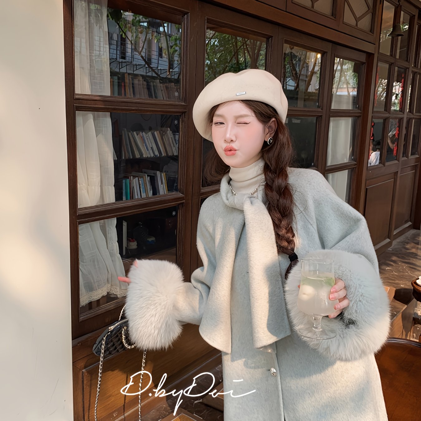 Women's Elegant Tweed Coat with Collar & Cuff - Winter-Ready Mid-Length Jacket, Structured Houndstooth-Like Pattern (No Chest Padding), Hand Wash\u002FDry Clean - Grey\u002FBrown British-Inspired Outerwear for & Formal Events