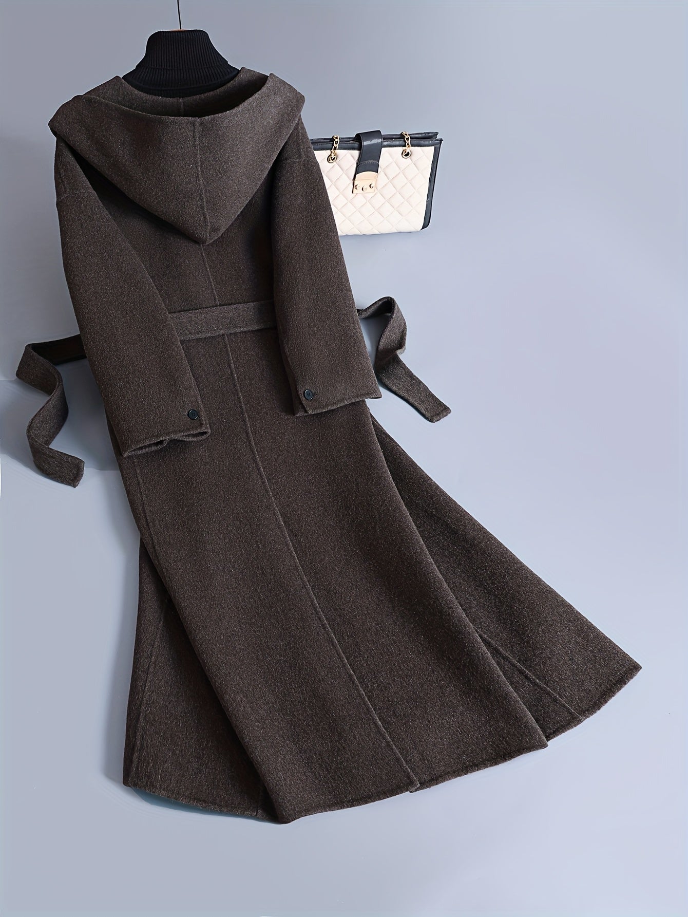 Women'S Elegant Hooded Coat - Long Formal & Everyday Outerwear, Chic Brown Winter Jacket with Front Pockets, Structured Fit for Fall\u002FWinter, Ladies Winter Coats, Fall Fashion, Sophisticated Design, Durable Fabric, Office Wear