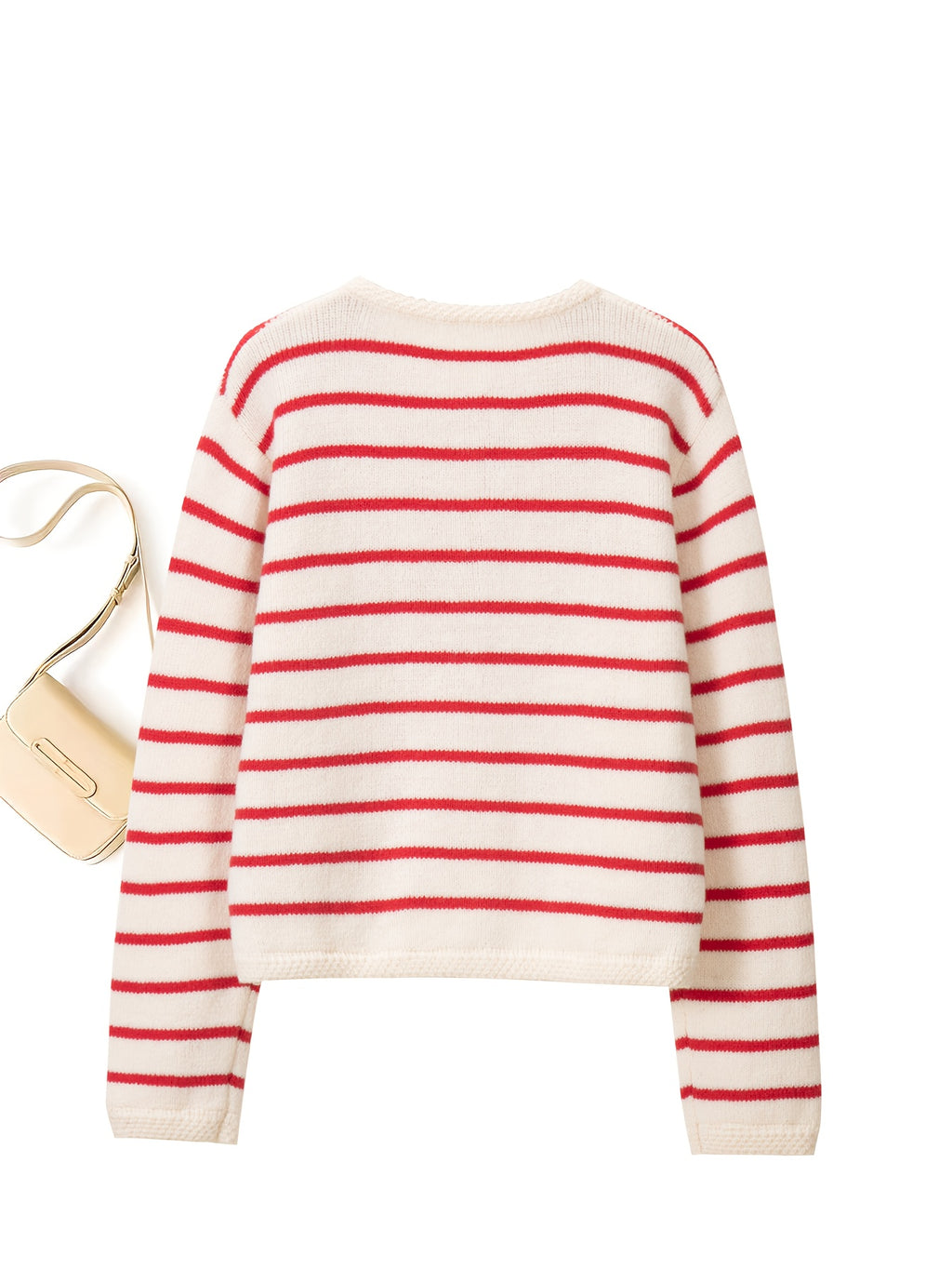 Elegant Women'S Long Sleeve Cardigan - Chic Striped Design with Button Details, Soft Fabric, Round Neck, Perfect for Fall & Winter Commute or Casual Style