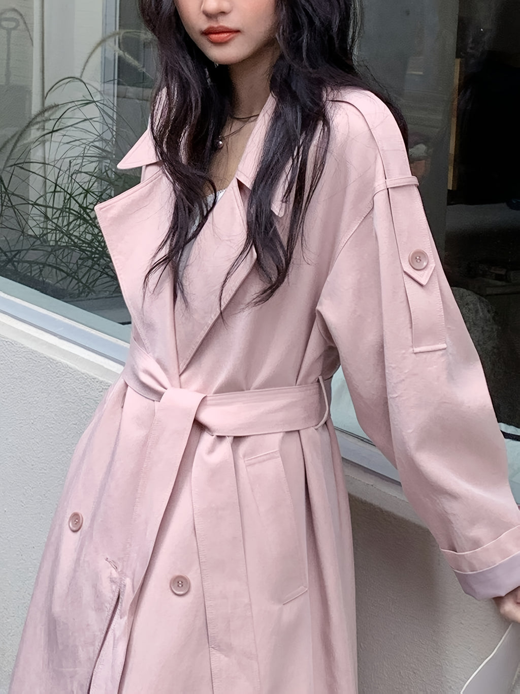 Chic Windbreaker Chic Women's Rayon Windbreaker Coat | Loose Fit, Long Sleeve, Belted, Casual & Commuter Style, Lightweight Polyester Lining, Perfect for Spring & Fall