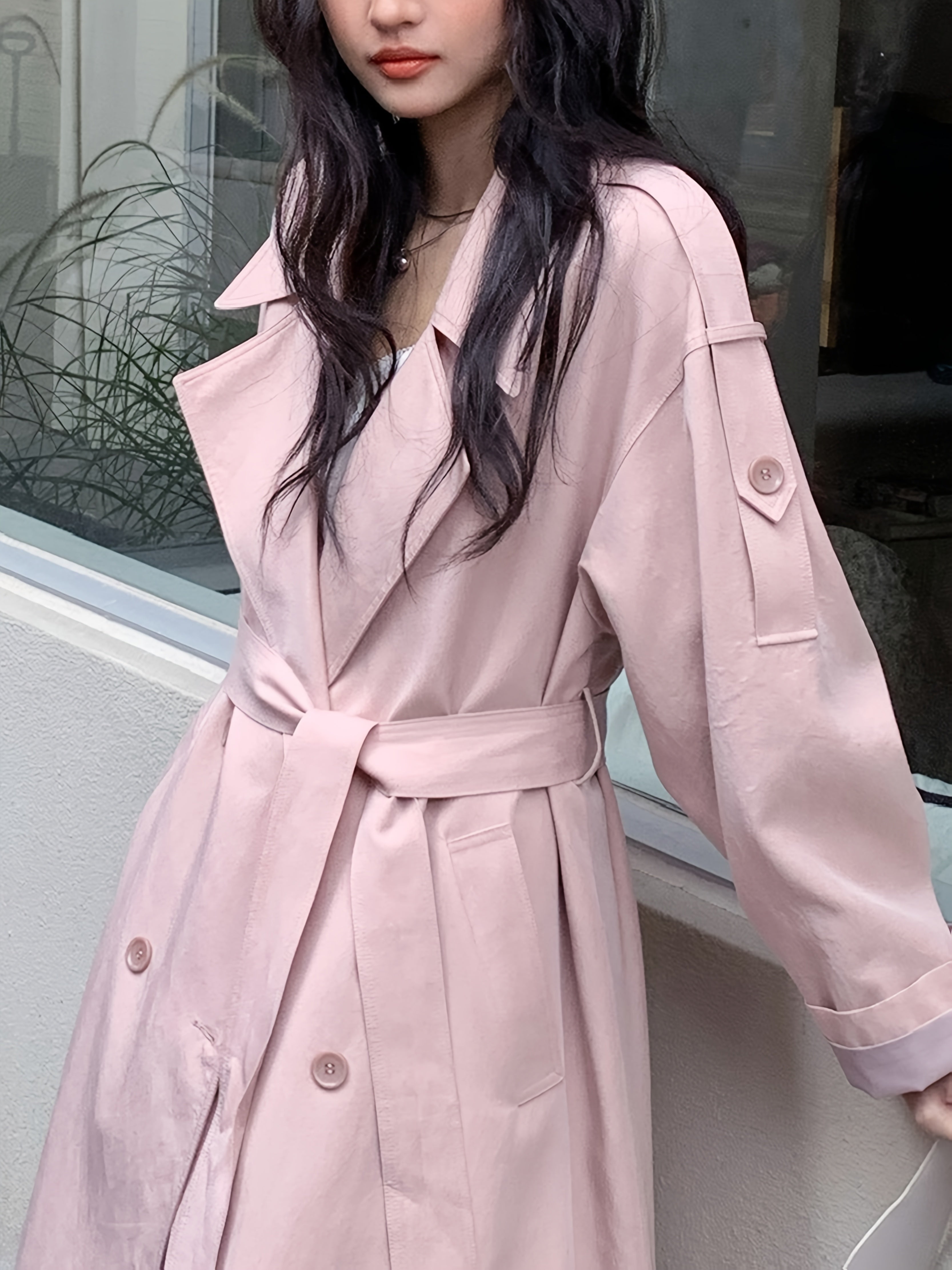 Chic Windbreaker Chic Women's Rayon Windbreaker Coat | Loose Fit, Long Sleeve, Belted, Casual & Commuter Style, Lightweight Polyester Lining, Perfect for Spring & Fall