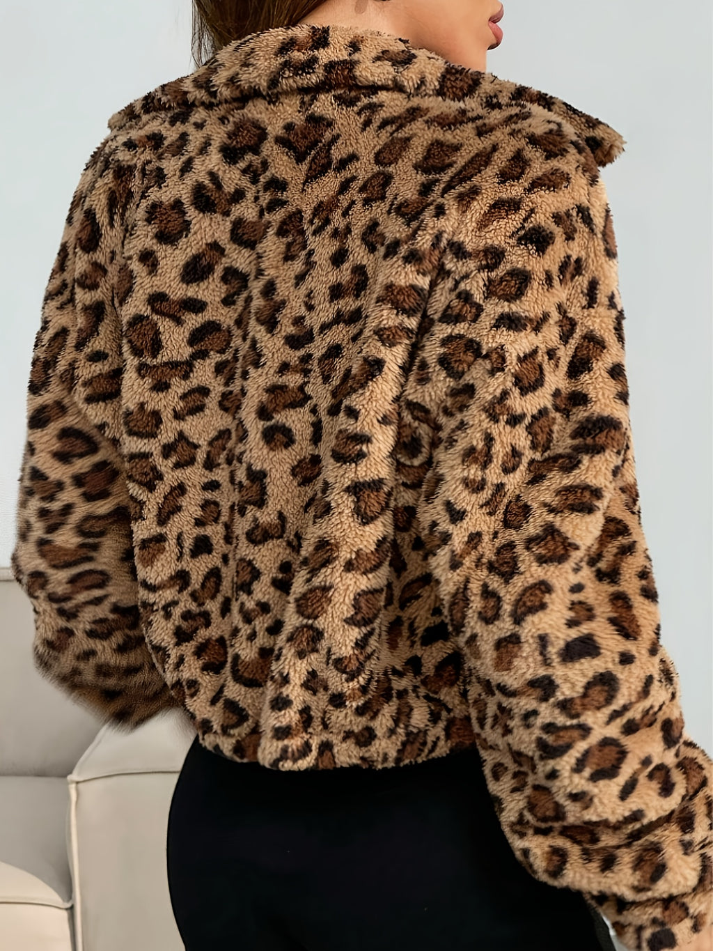 Leopard Print Winter Jacket Stylish Women's Leopard Print Jacket - Winter Coat with High Neck | Warm Outerwear in Black & Tan | Non-Transparent Fabric for Everyday & Formal Events | Fall\u002FWinter Fashion Jacket | Quality Stitching, Durable Material