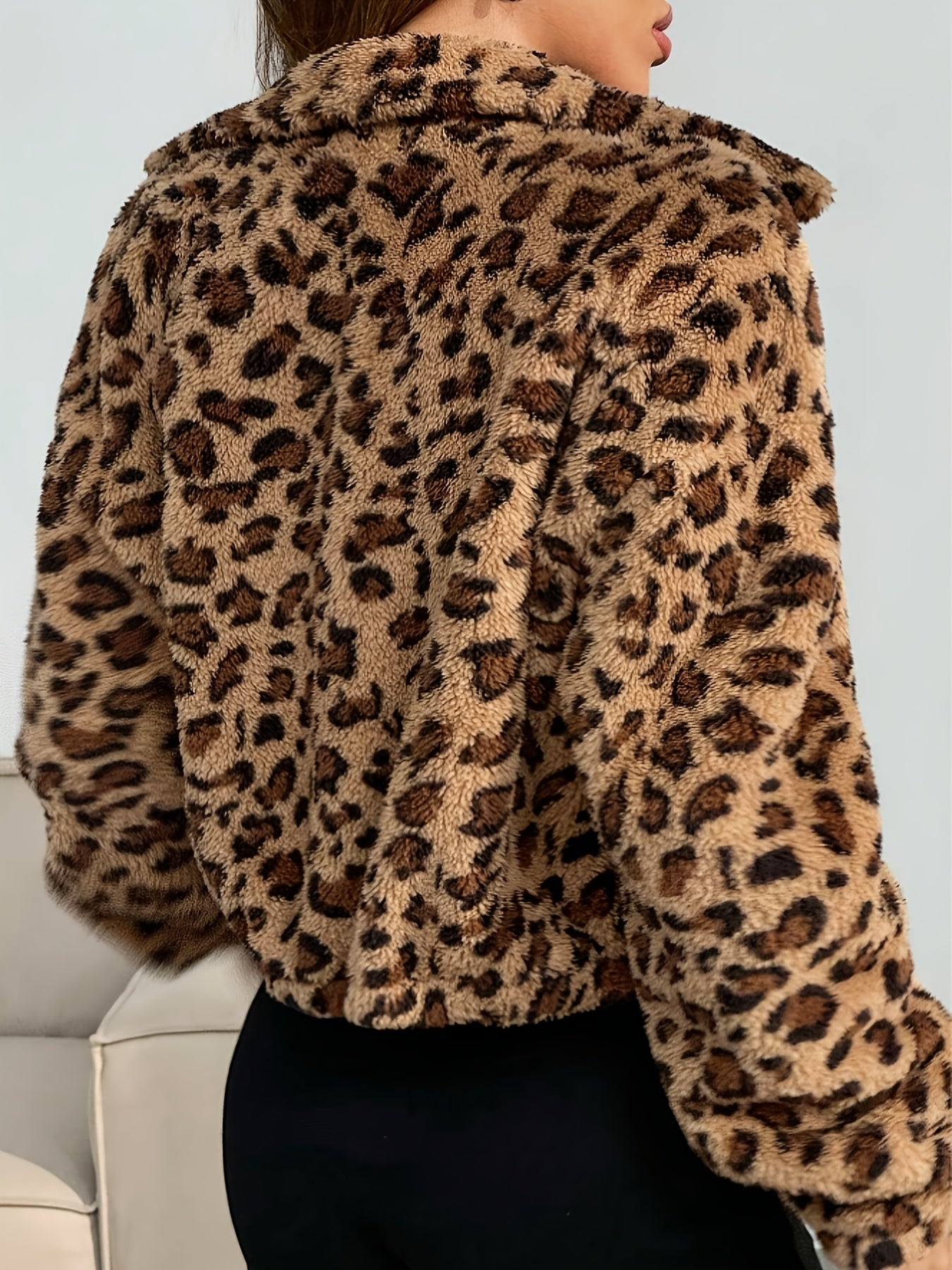 Leopard Print Winter Jacket Stylish Women's Leopard Print Jacket - Winter Coat with High Neck | Warm Outerwear in Black & Tan | Non-Transparent Fabric for Everyday & Formal Events | Fall\u002FWinter Fashion Jacket | Quality Stitching, Durable Material