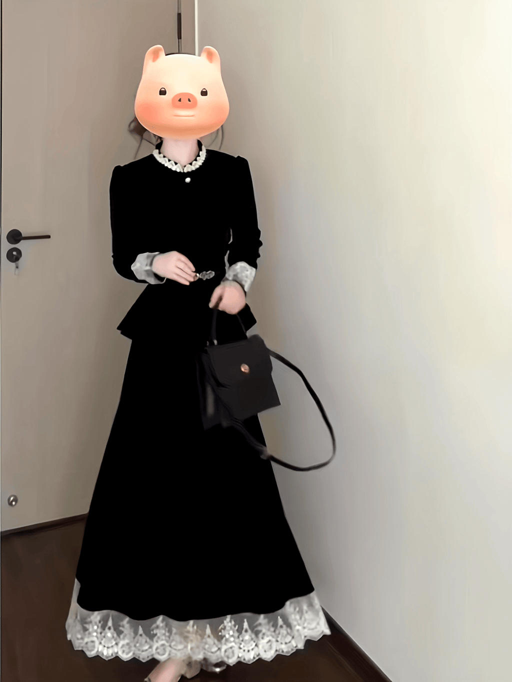 New Autumn And Winter French Temperament Suits for Women, Slim And Flesh-Covering, Slim-Fitting Lace Splicing Tops And Skirts, Two-Piece Suits