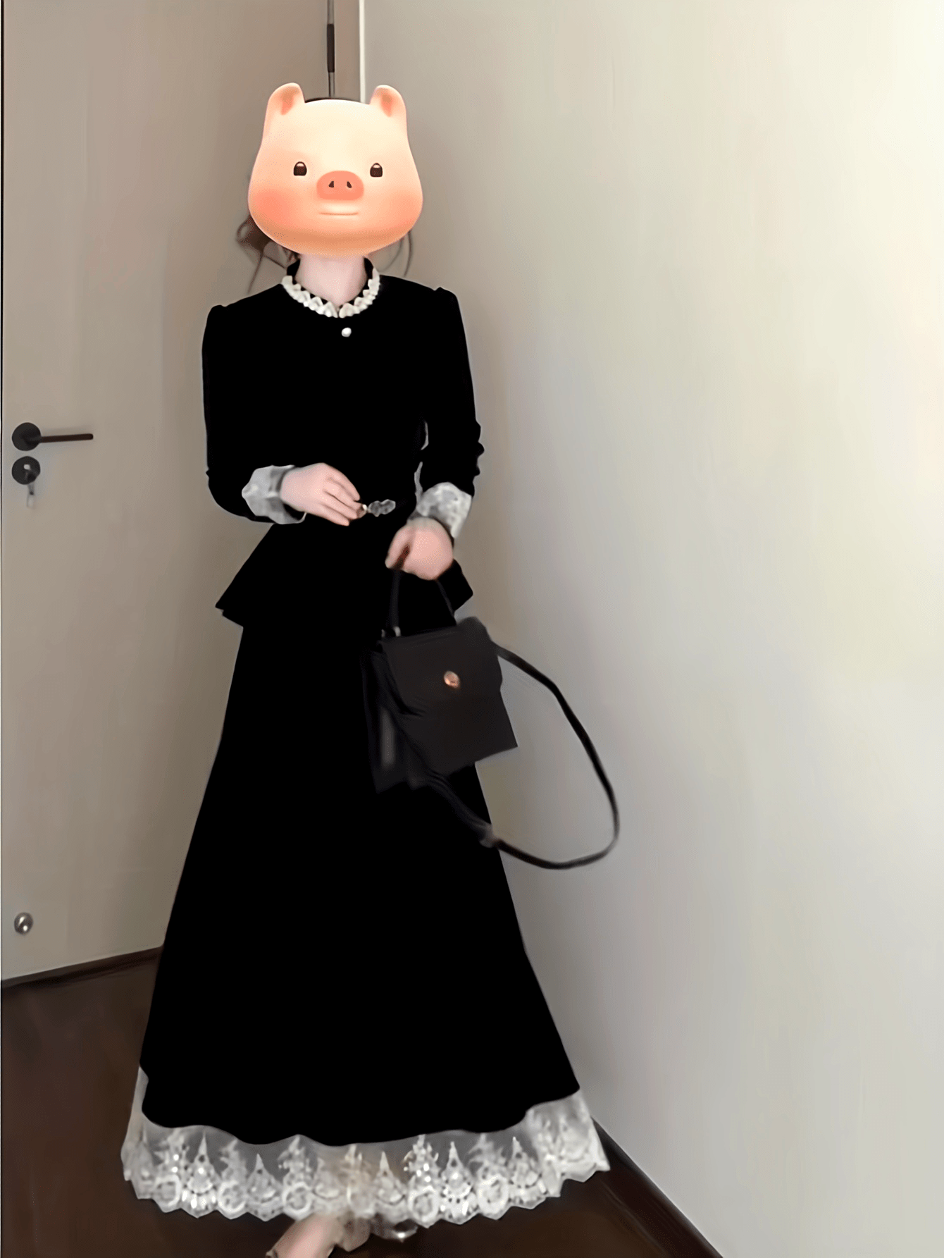 New Autumn And Winter French Temperament Suits for Women, Slim And Flesh-Covering, Slim-Fitting Lace Splicing Tops And Skirts, Two-Piece Suits