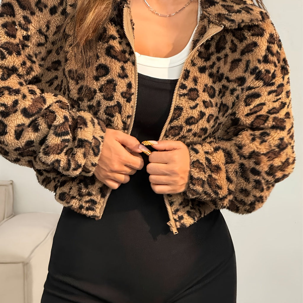 Leopard Print Winter Jacket Stylish Women's Leopard Print Jacket - Winter Coat with High Neck | Warm Outerwear in Black & Tan | Non-Transparent Fabric for Everyday & Formal Events | Fall\u002FWinter Fashion Jacket | Quality Stitching, Durable Material