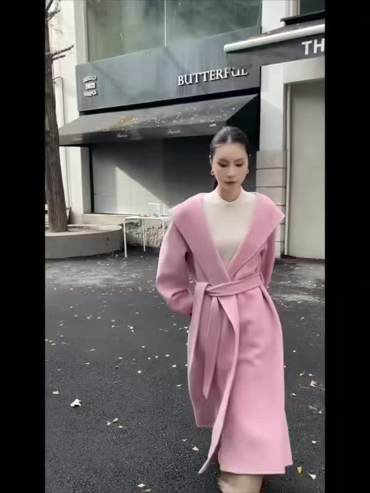 Autumn\Winter New Women's Coat, High-End Solid Color Double-Breasted Wool Overcoat with Hat, Versatile Commuter Fashion