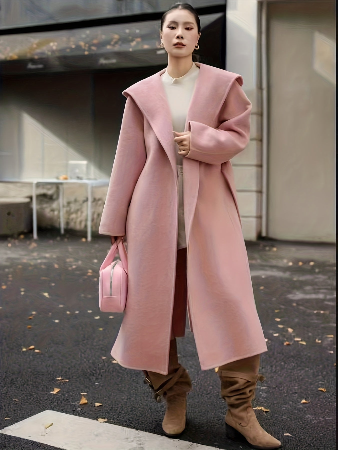 Autumn\Winter New Women's Coat, High-End Solid Color Double-Breasted Wool Overcoat with Hat, Versatile Commuter Fashion