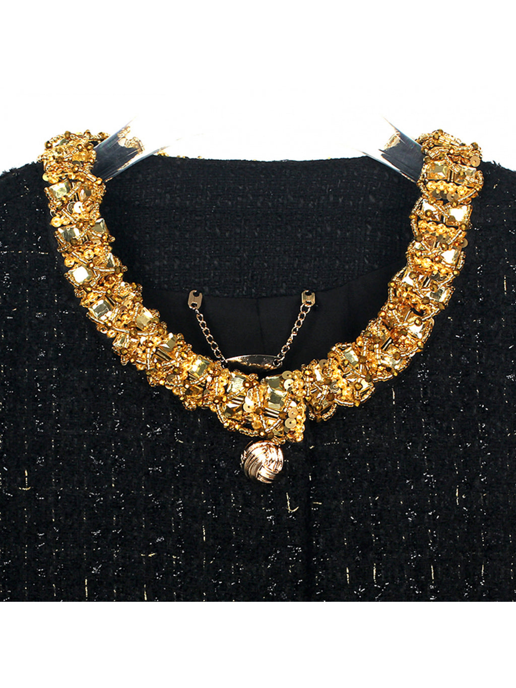 Women'S Elegant French-Inspired Beaded-Embellished Coat - Long Sleeve, Button-Up Front, Mid-Length, Solid Color, Perfect for Fall\u002FWinter, Casual to Formal Wear, Casual Winter Wear | Frenchinspired Coat | Coat