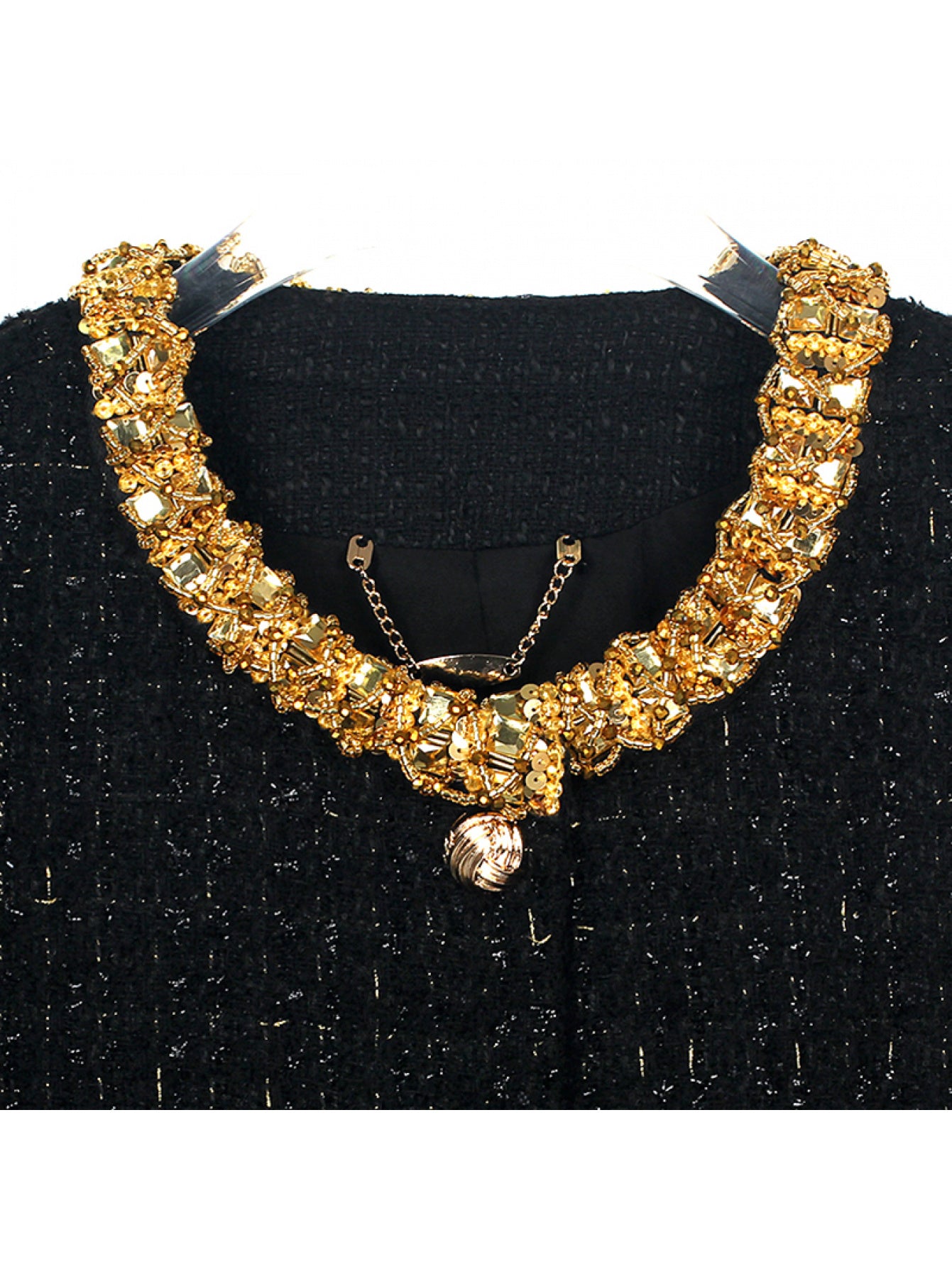 Women'S Elegant French-Inspired Beaded-Embellished Coat - Long Sleeve, Button-Up Front, Mid-Length, Solid Color, Perfect for Fall\u002FWinter, Casual to Formal Wear, Casual Winter Wear | Frenchinspired Coat | Coat