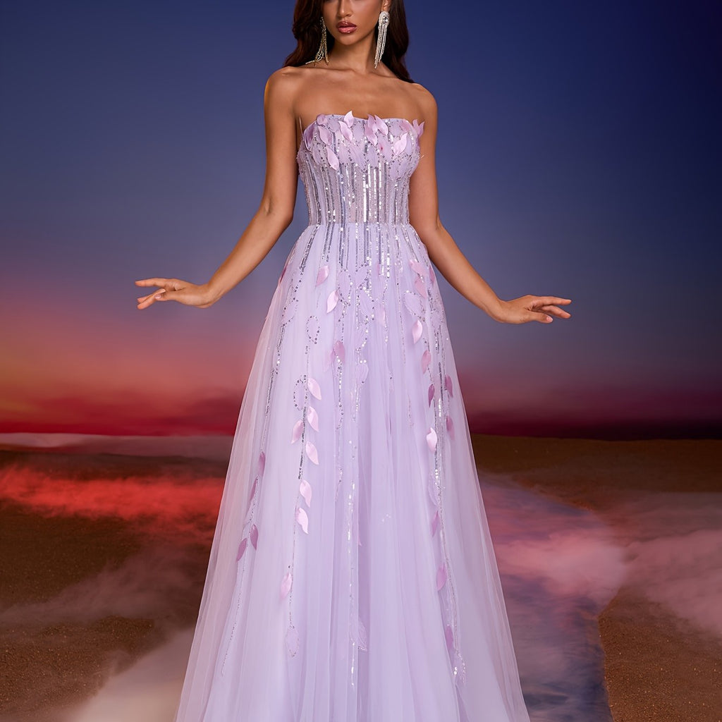 Elegant Off-Shoulder Gown with Handmade Leaf & Bead Embellishments, Flowing Tulle Skirt, Perfect for Formal Events, Banquets, and Balls, Formal Evening Wear | Offshoulder Design | Intricate Embellishments, Dress