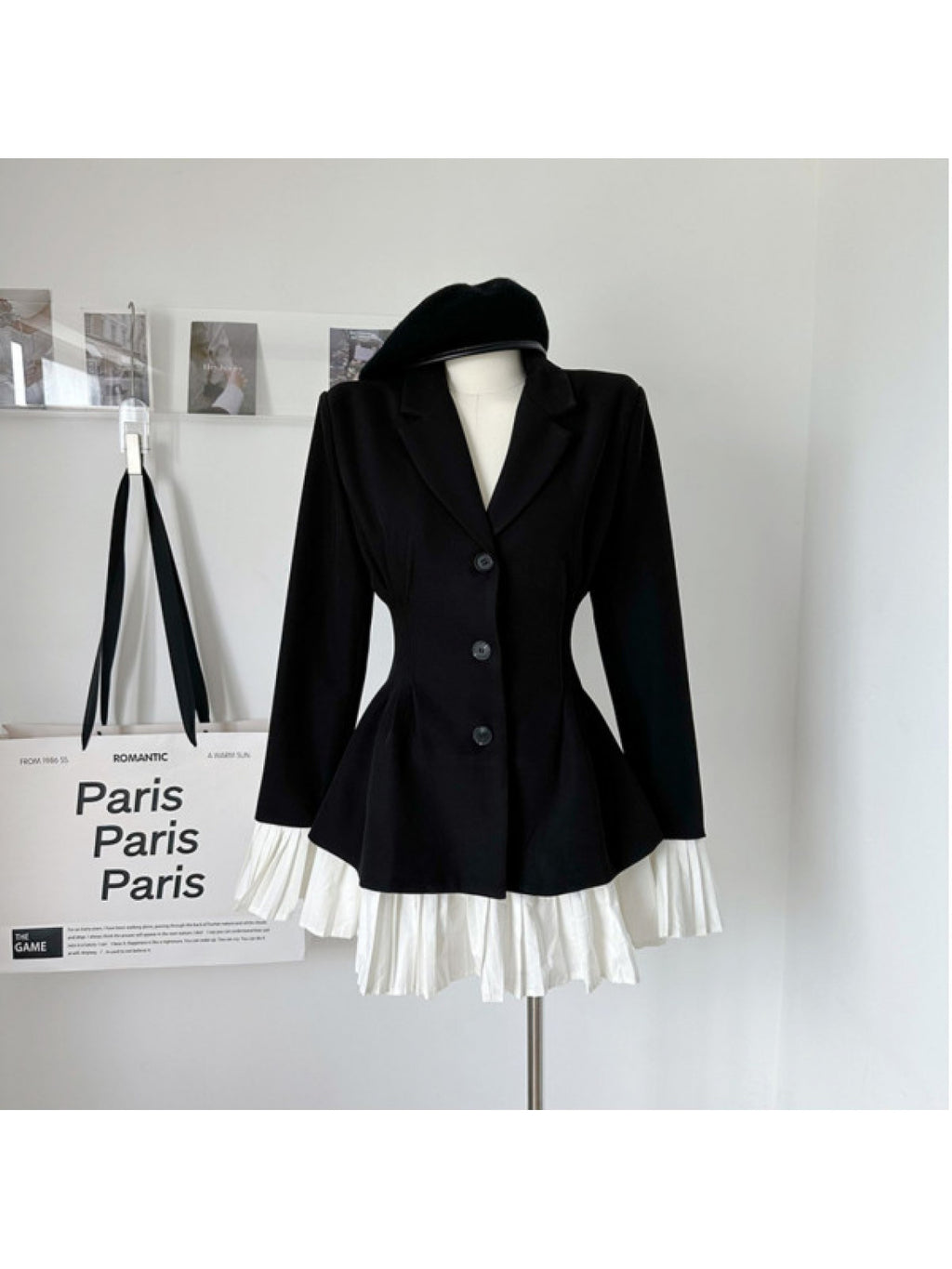 Women's French-Style Elegant Patchwork Button-Front Dress with  - Short Skirt, Ruffle Trim Long Sleeve Wedding Guest Dress, Autumn\u002FWinter Party Attire (Solid Colors)