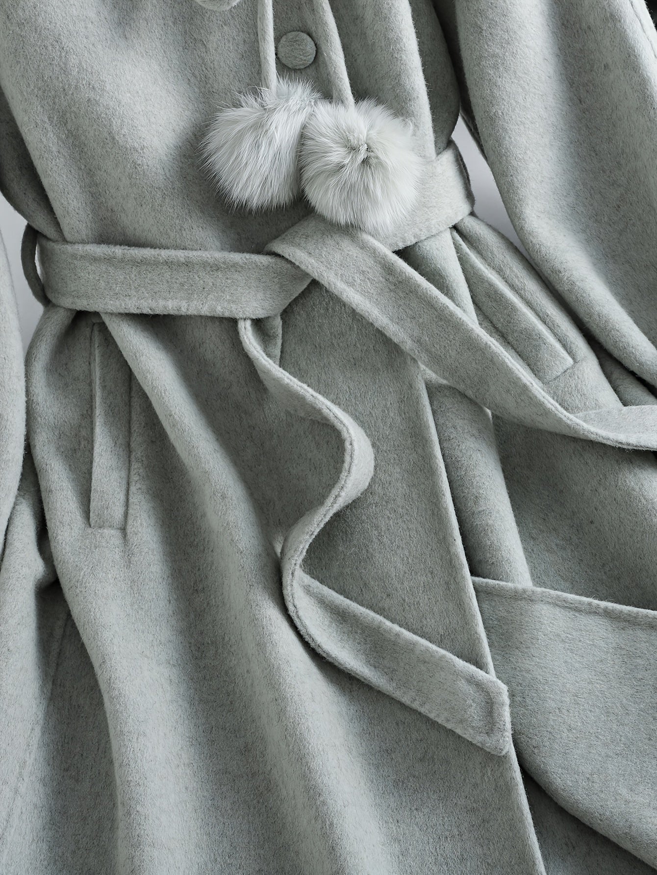 Gentle and Cute Light Green Tweed Luxury Wool Peter Pan Collar Tie Long Coat Women's Autumn Winter Outerwear Casual