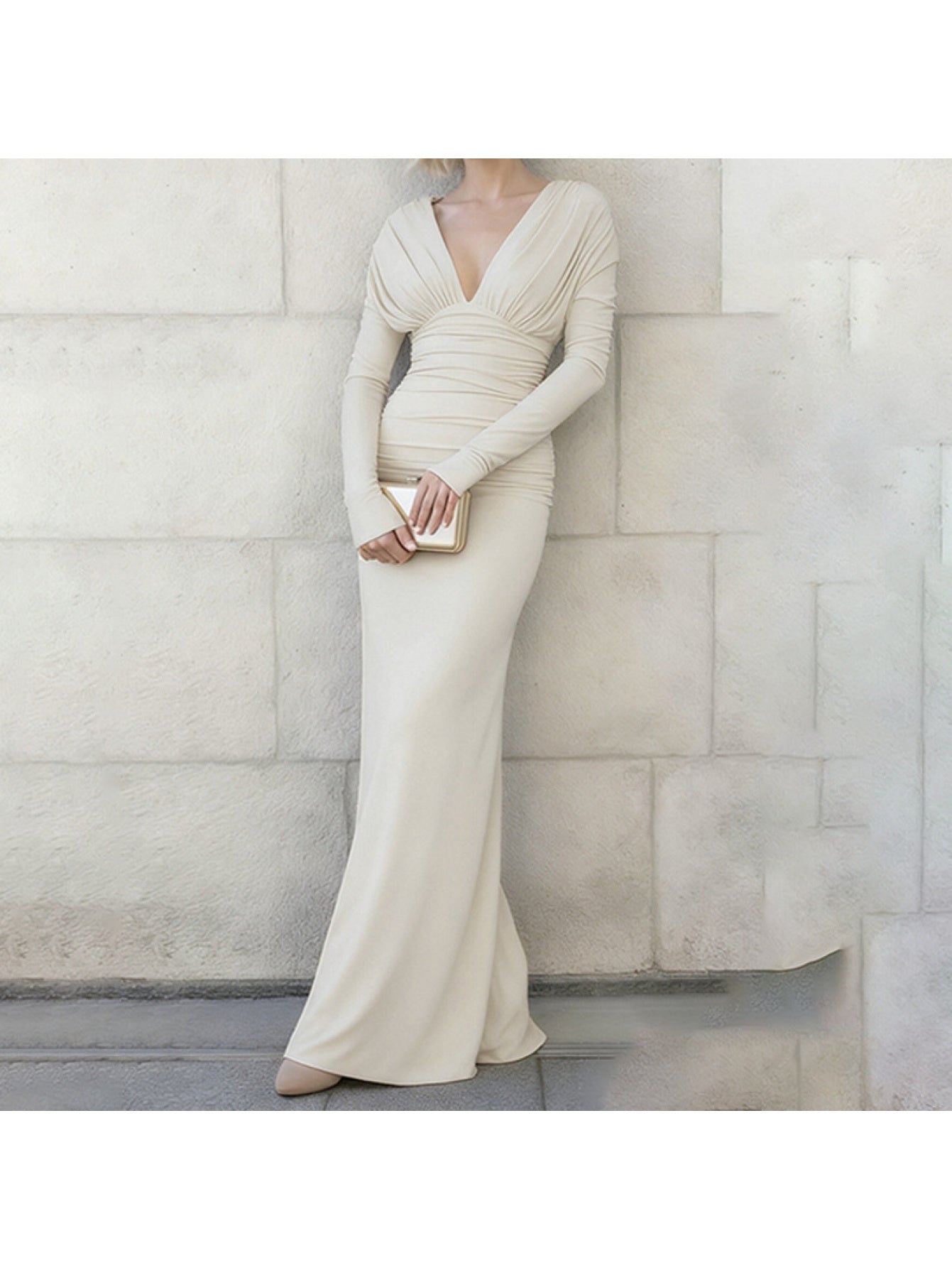 Elegant Long Sleeve Mermaid\u002FBodycon Dress with Chest Padding &  - Solid Color Formal Party Wedding Guest Gown, Autumn Winter Dress for Proms Galas - Hand Wash\u002FDry Clean Care (Style Ready-to-Wear)