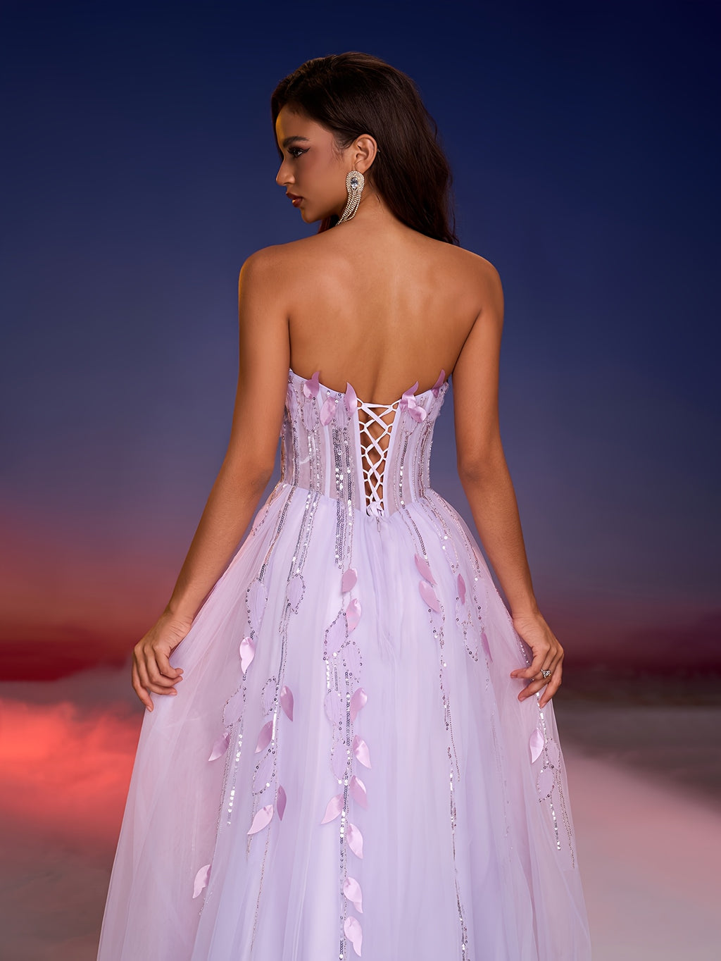 Elegant Off-Shoulder Gown with Handmade Leaf & Bead Embellishments, Flowing Tulle Skirt, Perfect for Formal Events, Banquets, and Balls, Formal Evening Wear | Offshoulder Design | Intricate Embellishments, Dress