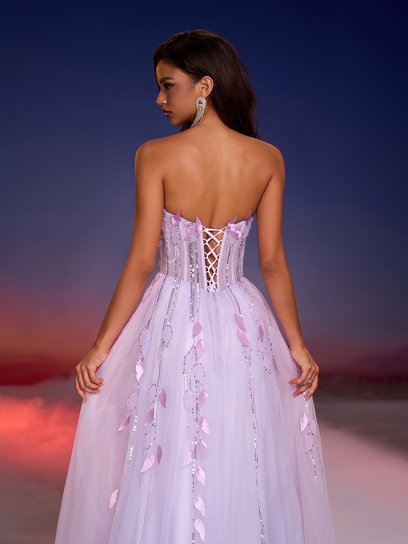 Elegant Off-Shoulder Gown with Handmade Leaf & Bead Embellishments, Flowing Tulle Skirt, Perfect for Formal Events, Banquets, and Balls, Formal Evening Wear | Offshoulder Design | Intricate Embellishments, Dress