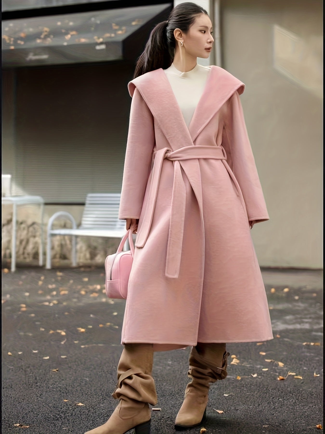 Autumn\Winter New Women's Coat, High-End Solid Color Double-Breasted Wool Overcoat with Hat, Versatile Commuter Fashion