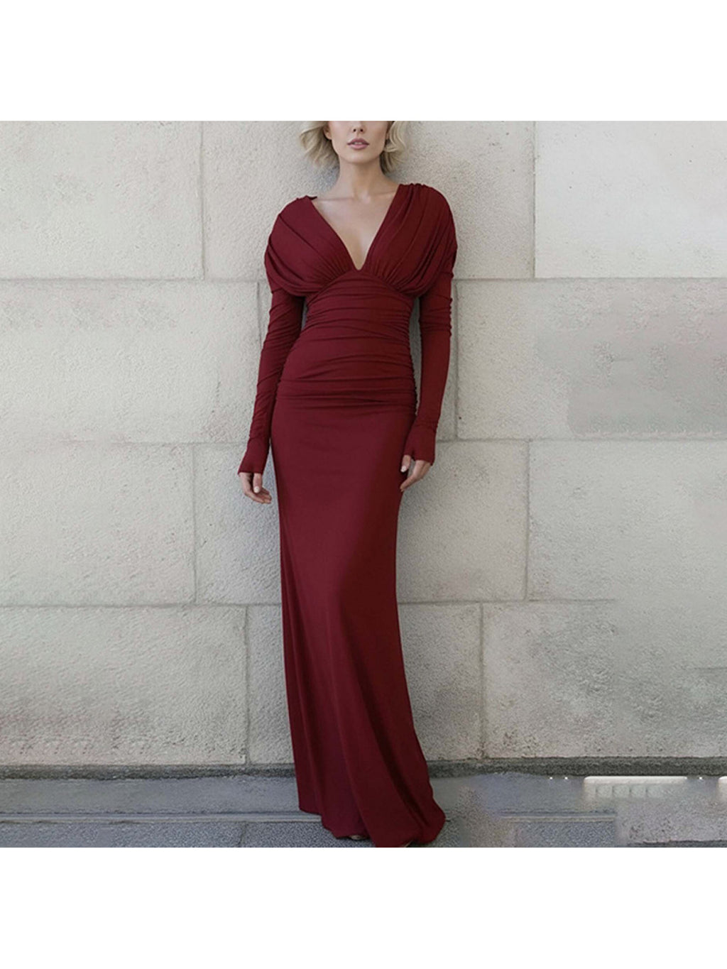Elegant Long Sleeve Mermaid\u002FBodycon Dress with Chest Padding &  - Solid Color Formal Party Wedding Guest Gown, Autumn Winter Dress for Proms Galas - Hand Wash\u002FDry Clean Care (Style Ready-to-Wear)