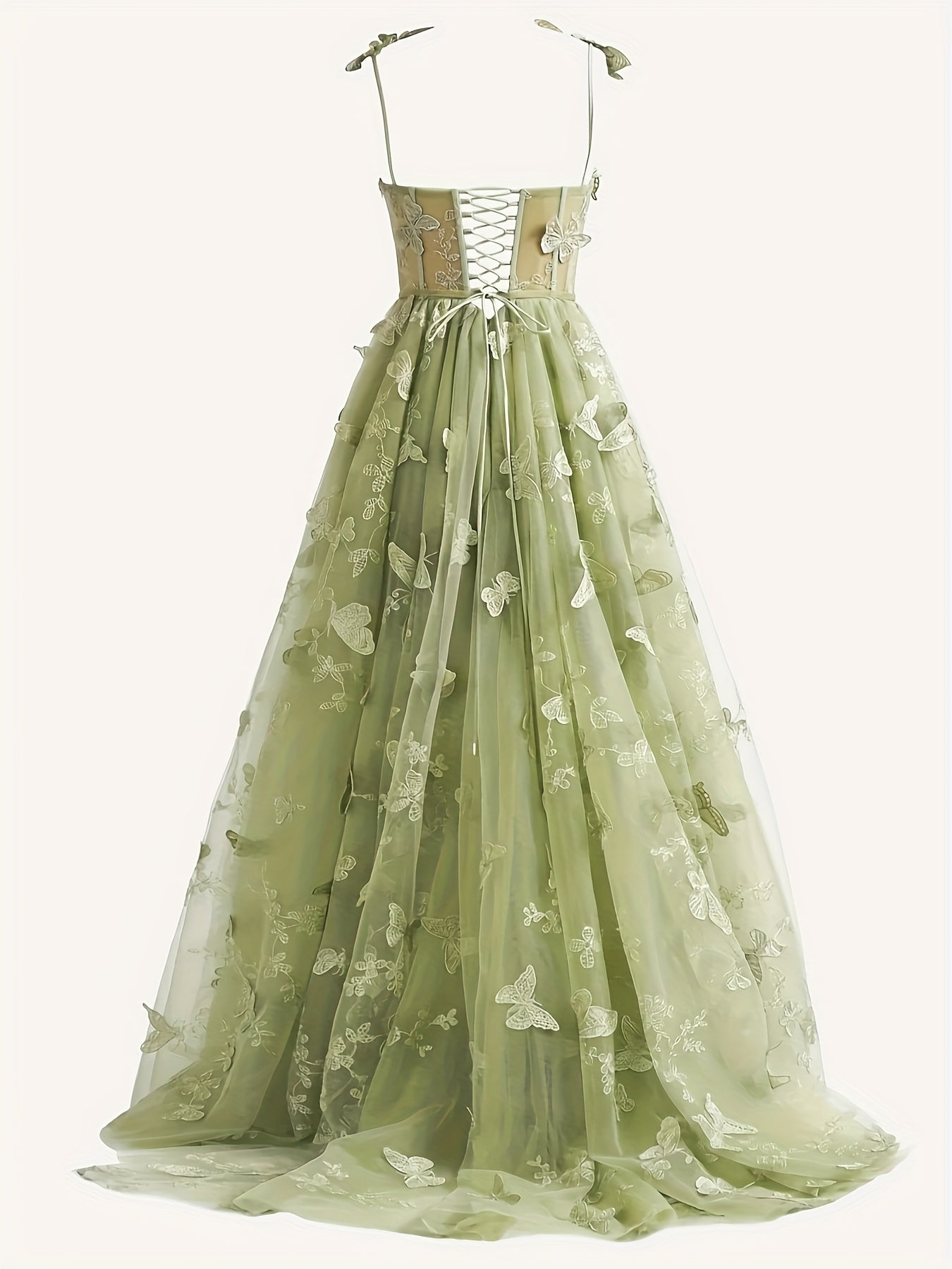 Elegant A-Line Corset Dress with Slit - Long Lace-Up Back Semi-Sweetheart Neckline, -Length Tulle Wedding\u002F Prom Dress (Lilac\u002F Multi-Colors) | 3D Butterfly Embellishment & Sash - Sleeveless Formal Gown