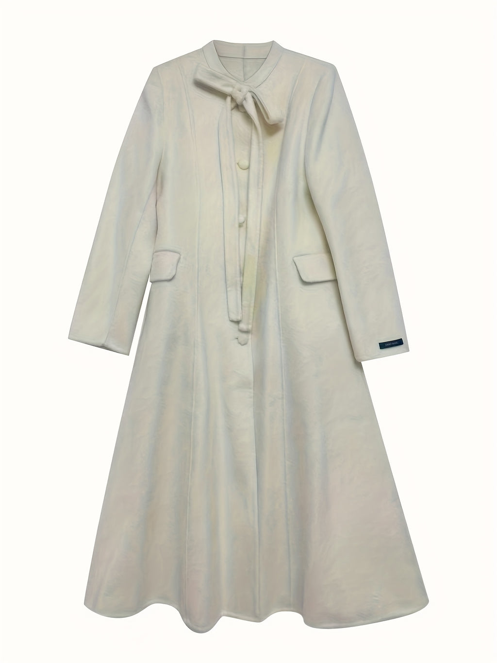 Women'S Elegant Winter Coat - \u002FNeutral Trench Coat with Front Bow, Structured Collar & Long Sleeves, Chic Office to Party Outerwear for Fall\u002FWinter