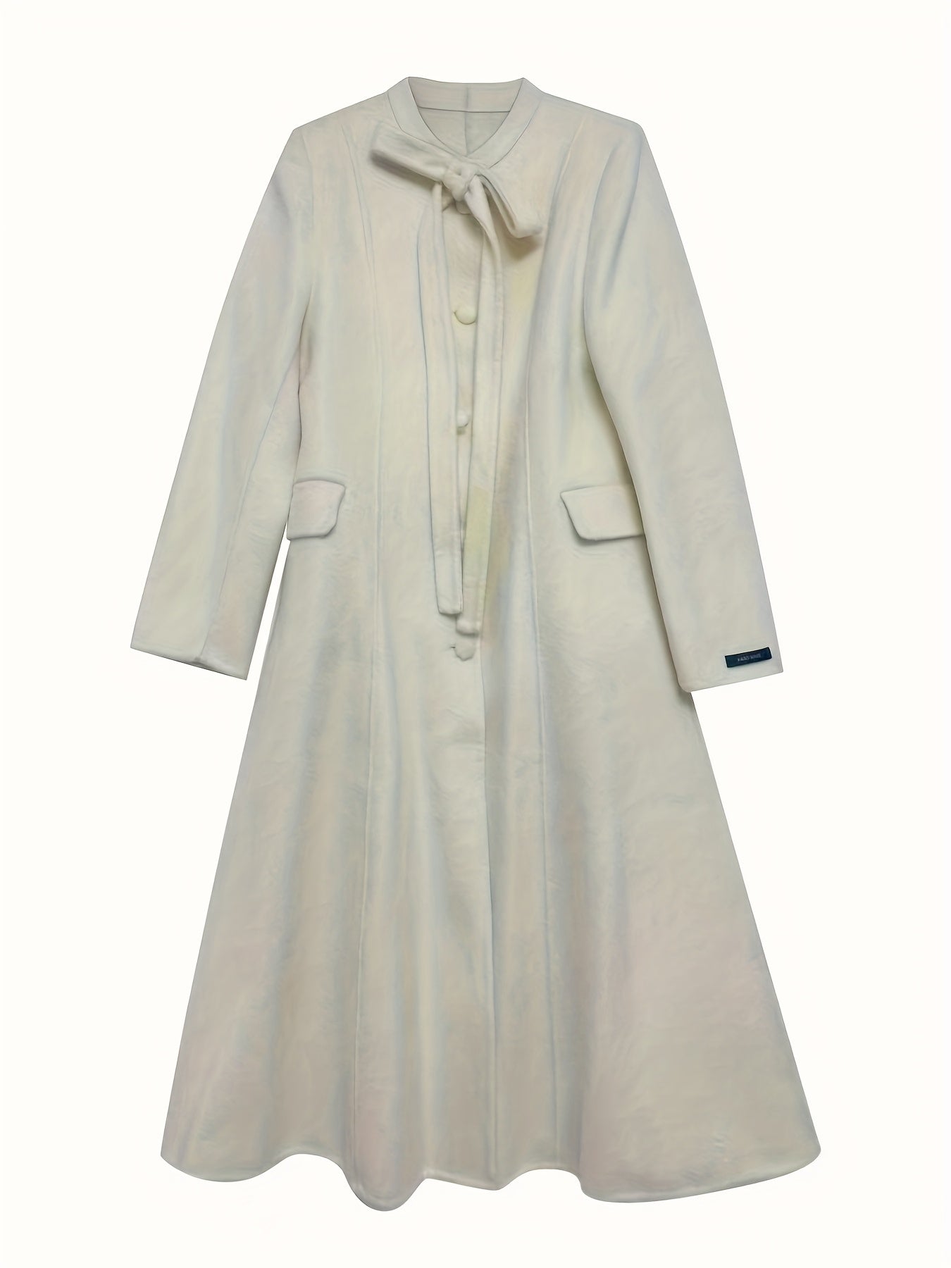 Women'S Elegant Winter Coat - \u002FNeutral Trench Coat with Front Bow, Structured Collar & Long Sleeves, Chic Office to Party Outerwear for Fall\u002FWinter