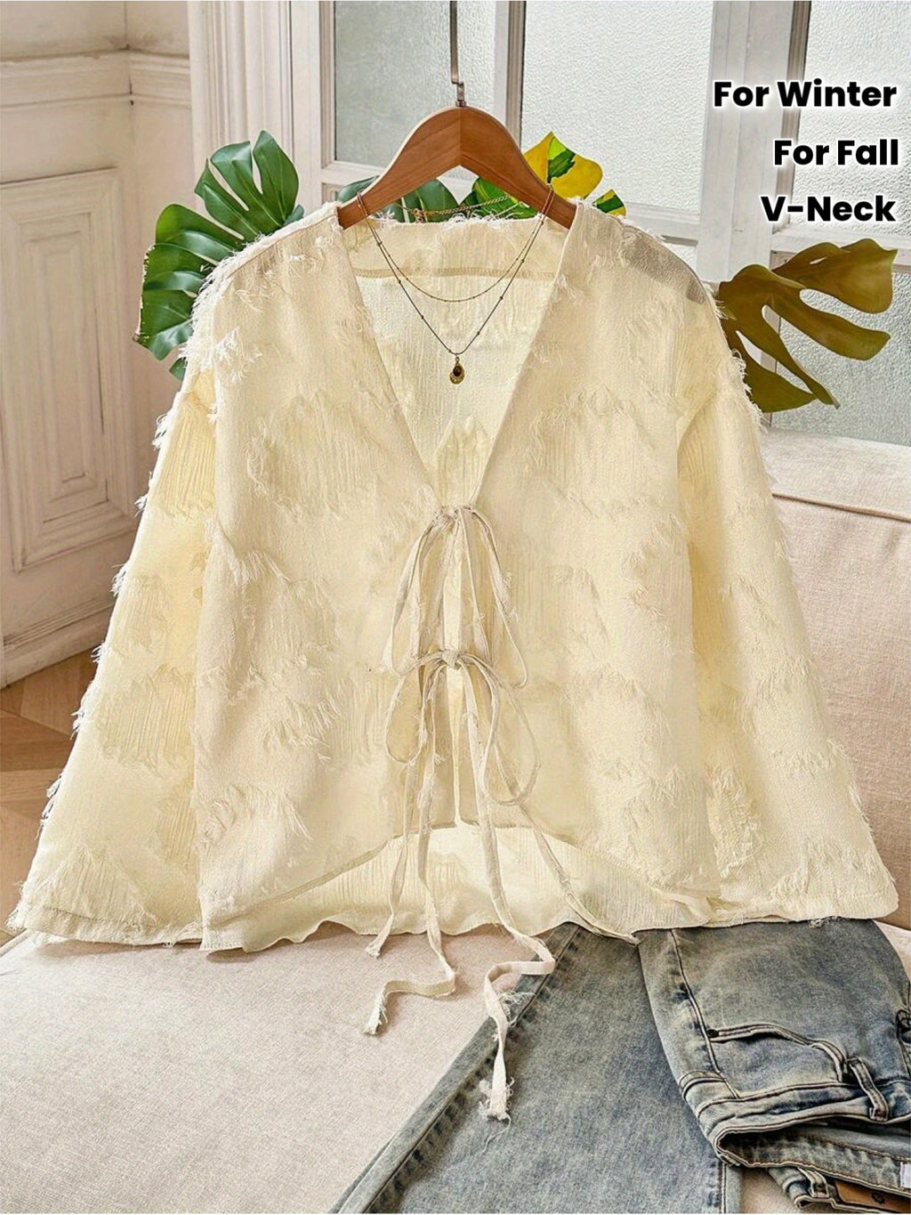 Women'S Elegant V-Neck Cardigan with Tie-Front Detail - Lightweight Open Front Sweater for Fall\u002FWinter, Solid Color, Perfect for Casual or Holiday Outfits, Sweater Cardigan, Winter Fashion, Laceup Detailing